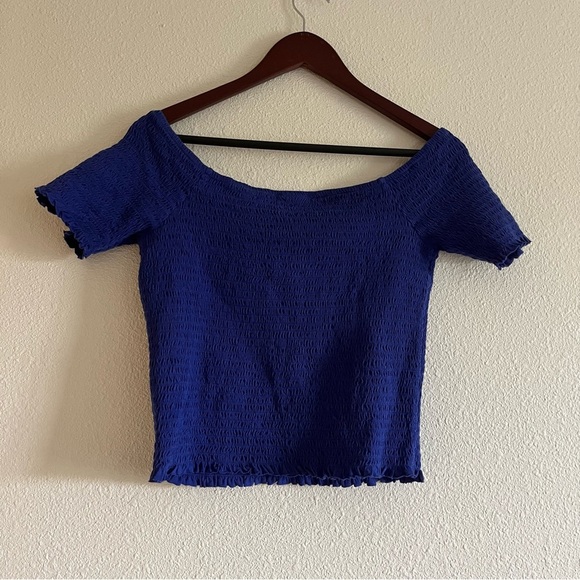 ABOUND Royal Bight Blue Off the Shoulder Cropped Smocked Top Size Large - Picture 3 of 6
